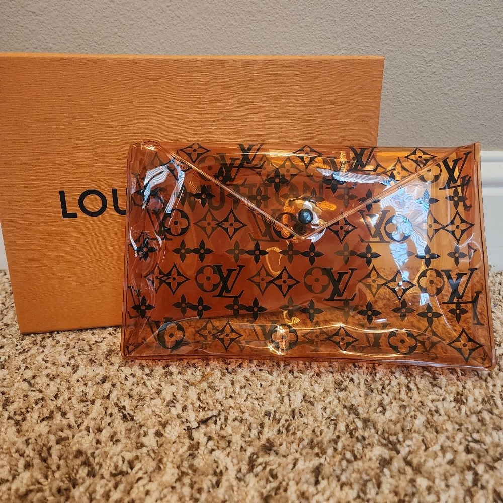 Louis Vuitton Monogram PVC Clutch Pouch Bag Clear Orange with Box